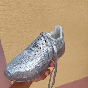 La Sheelah Silver Rhinestone Sneakers Size 8 Brand New